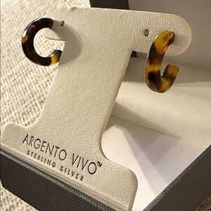 Argento Vivo Sterling Silver Hoop Earrings Tortoise Shell Brown Gold NEVER WORN